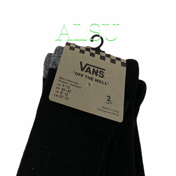 VANS Men’s Crew 2 pack Socks Black, size 9-13 - Picture 6 of 8